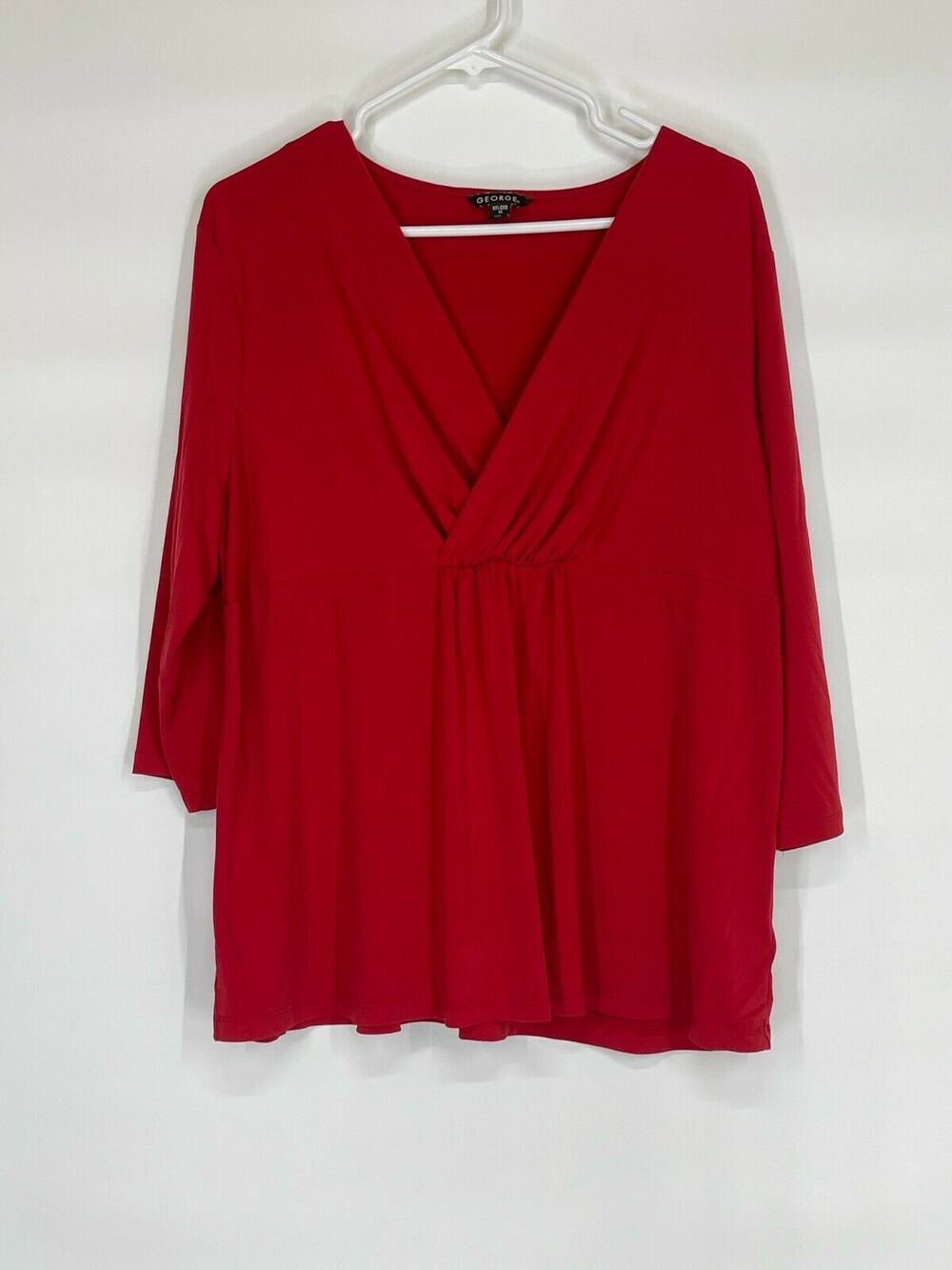 George Red Surplice V-Neck 3/4 Sleeve Blouse Women’s Size XXL